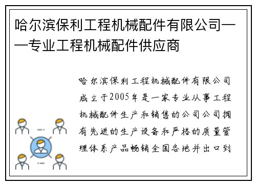 哈尔滨保利工程机械配件有限公司——专业工程机械配件供应商